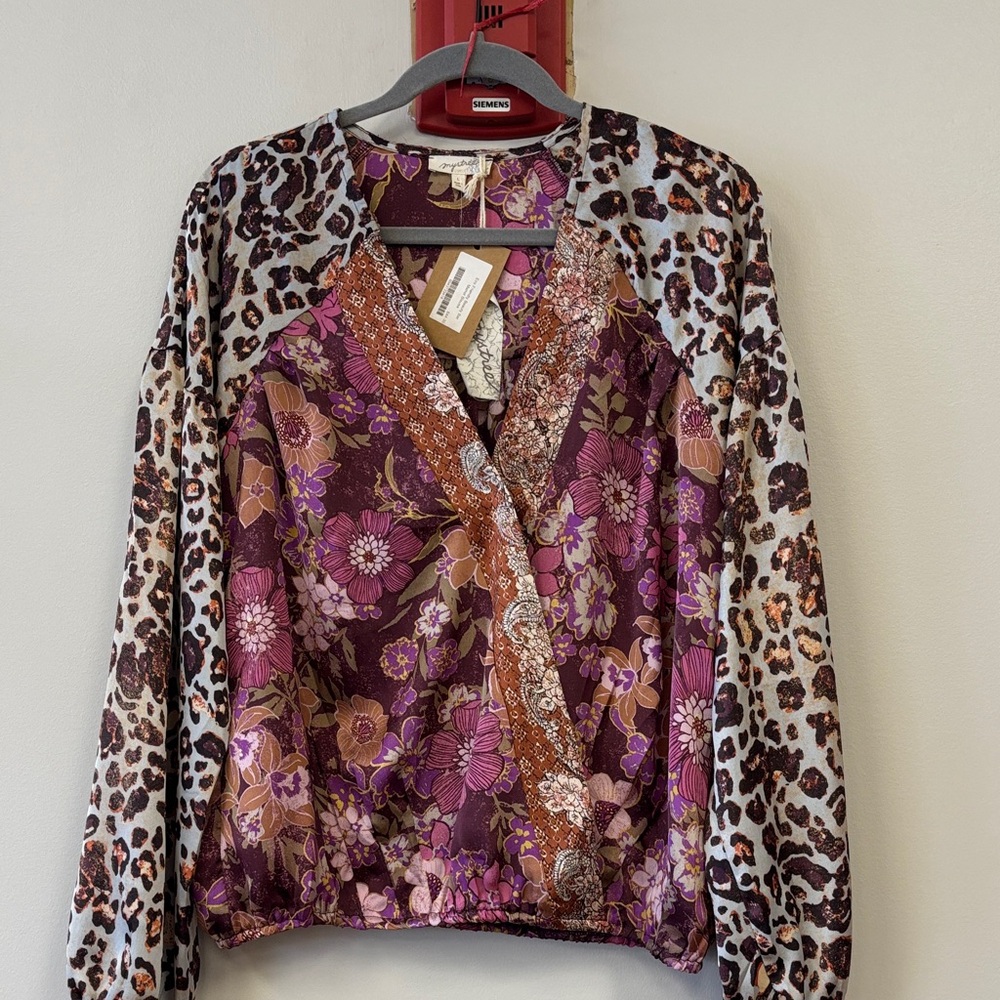 Chico's Purple and Brown Floral Animal Print Blouse
